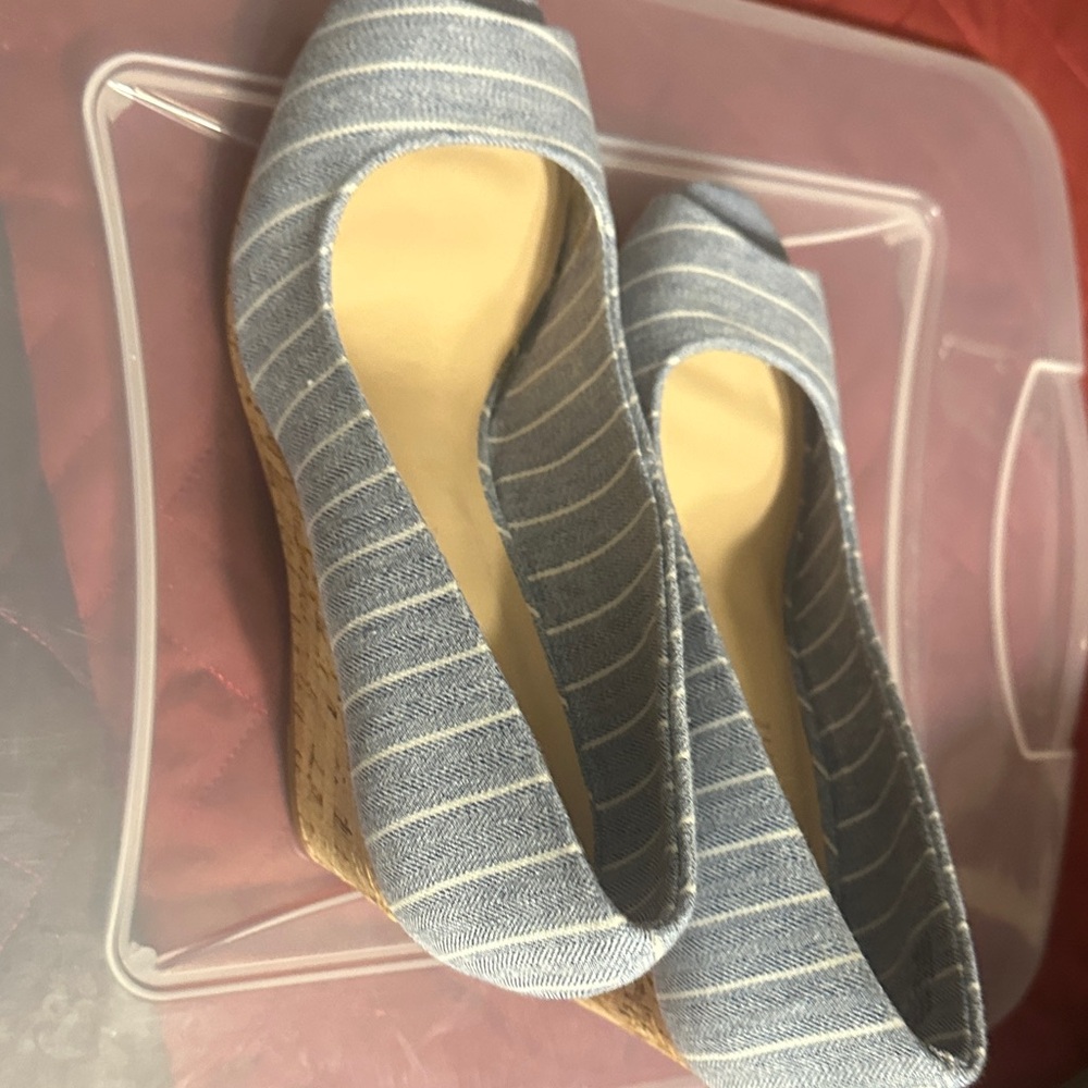 Kelly & Katie Blue Striped Wedges